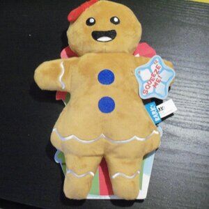 Gingerbread Man Squeaky Dog Toy - Brown and Blue